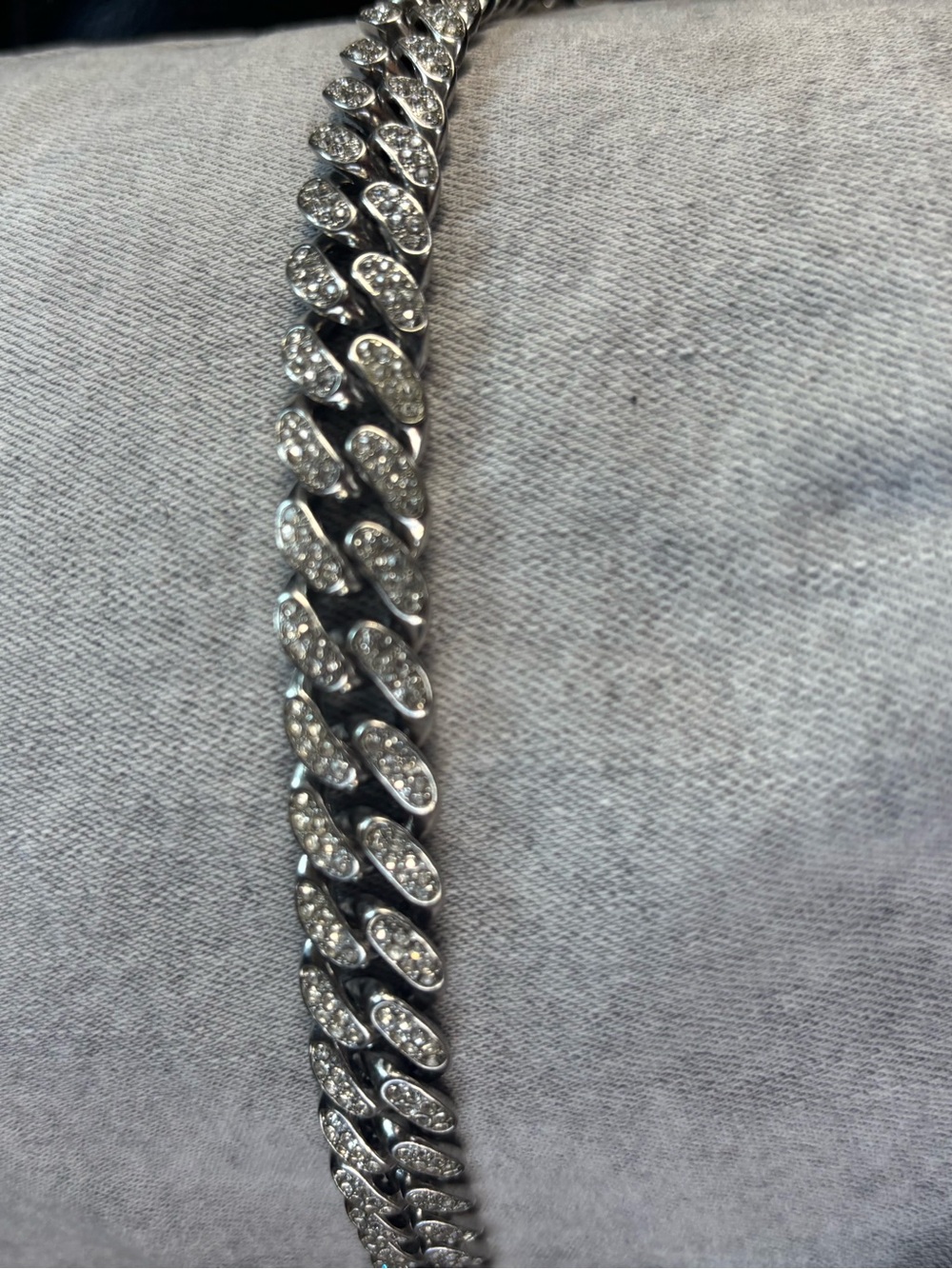 Men's Silver Pave Cuban Link Bracelet - Polished Silver Finish